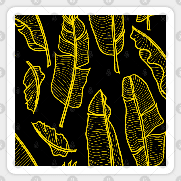 Banana leaves yellow on black Sticker by kobyakov